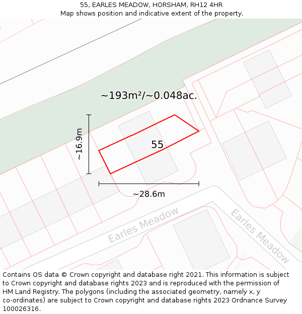 55, EARLES MEADOW, HORSHAM, RH12 4HR: Plot and title map