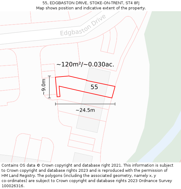 55, EDGBASTON DRIVE, STOKE-ON-TRENT, ST4 8FJ: Plot and title map