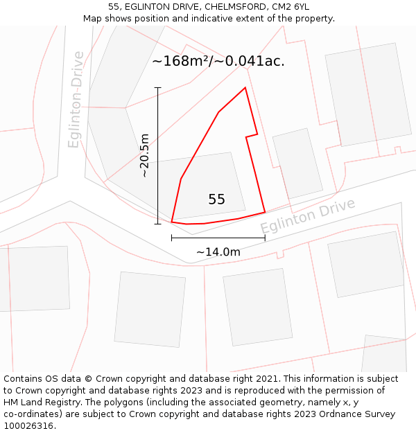 55, EGLINTON DRIVE, CHELMSFORD, CM2 6YL: Plot and title map
