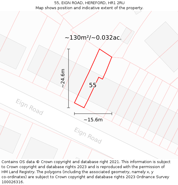 55, EIGN ROAD, HEREFORD, HR1 2RU: Plot and title map