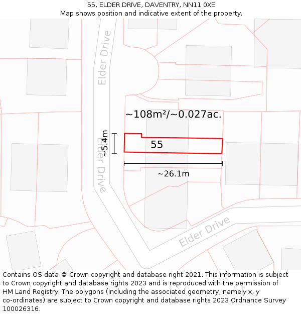55, ELDER DRIVE, DAVENTRY, NN11 0XE: Plot and title map