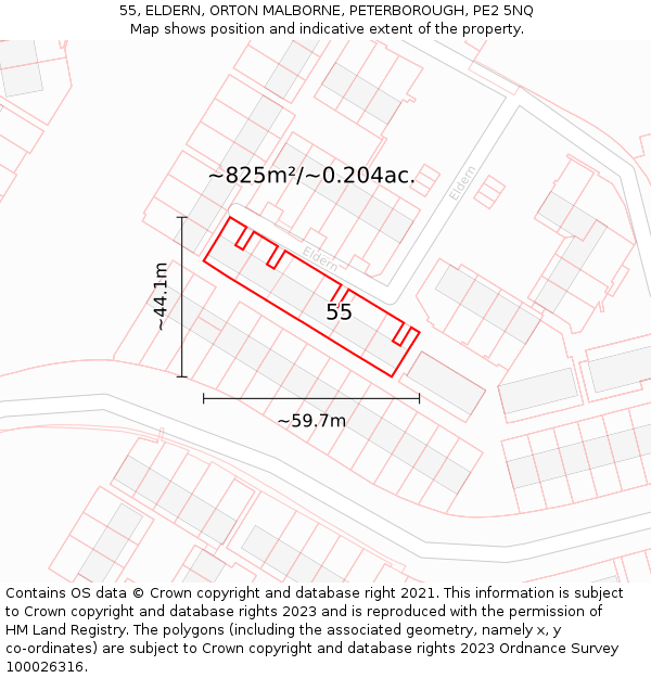 55, ELDERN, ORTON MALBORNE, PETERBOROUGH, PE2 5NQ: Plot and title map