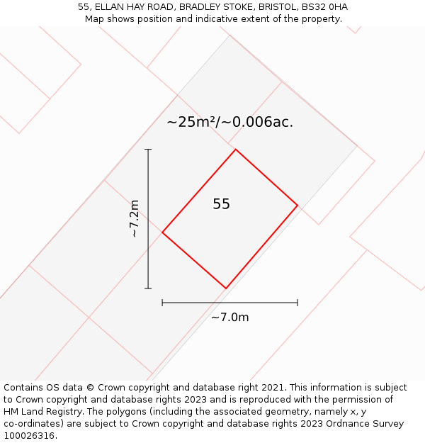 55, ELLAN HAY ROAD, BRADLEY STOKE, BRISTOL, BS32 0HA: Plot and title map