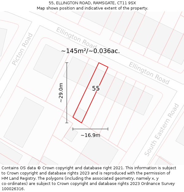 55, ELLINGTON ROAD, RAMSGATE, CT11 9SX: Plot and title map