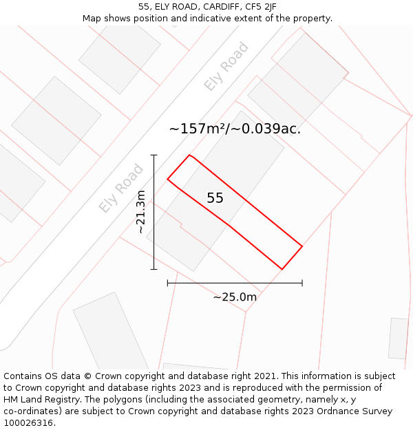 55, ELY ROAD, CARDIFF, CF5 2JF: Plot and title map