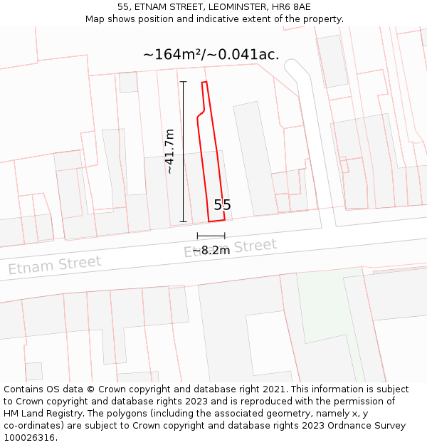 55, ETNAM STREET, LEOMINSTER, HR6 8AE: Plot and title map