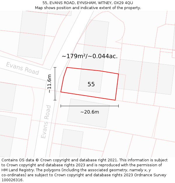 55, EVANS ROAD, EYNSHAM, WITNEY, OX29 4QU: Plot and title map