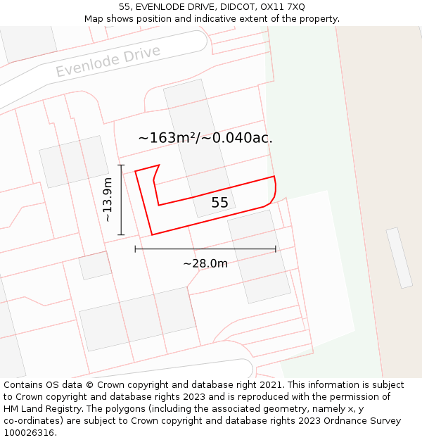 55, EVENLODE DRIVE, DIDCOT, OX11 7XQ: Plot and title map