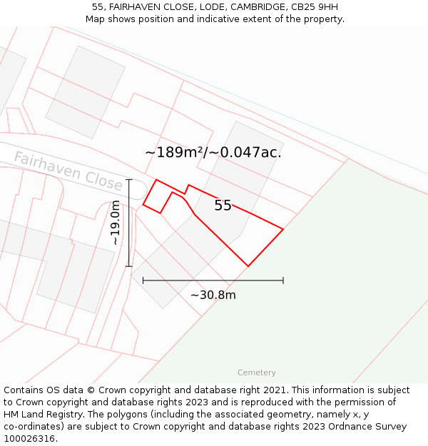 55, FAIRHAVEN CLOSE, LODE, CAMBRIDGE, CB25 9HH: Plot and title map