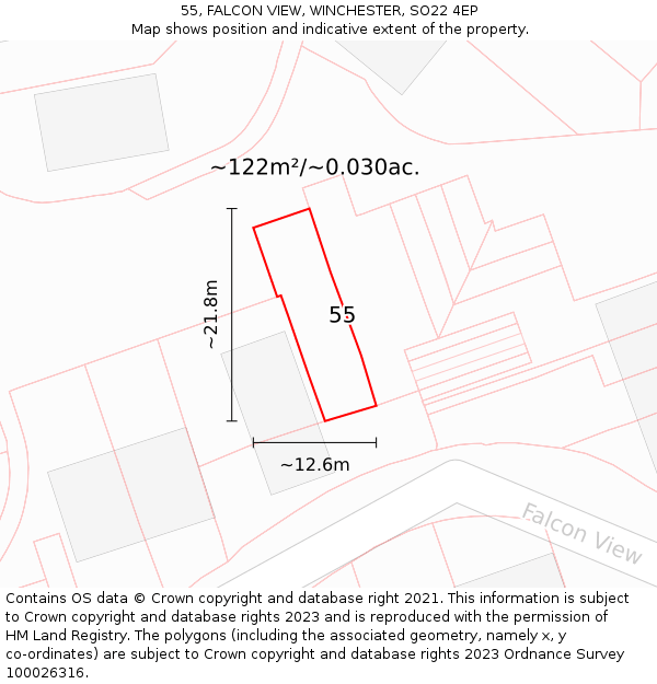 55, FALCON VIEW, WINCHESTER, SO22 4EP: Plot and title map