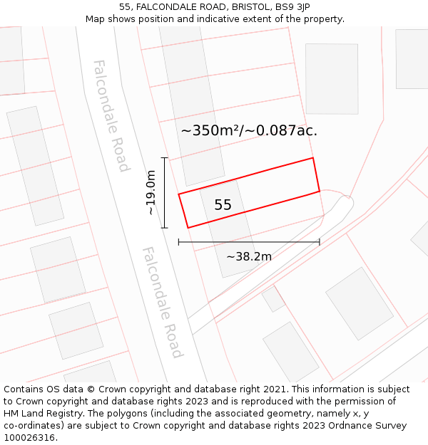 55, FALCONDALE ROAD, BRISTOL, BS9 3JP: Plot and title map
