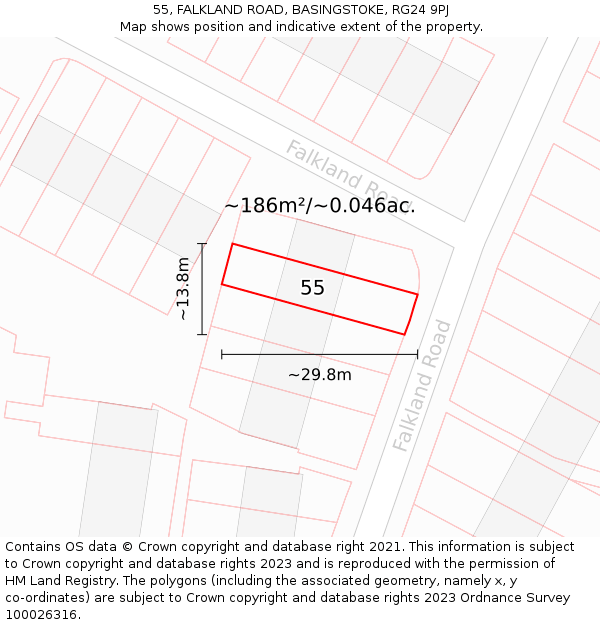 55, FALKLAND ROAD, BASINGSTOKE, RG24 9PJ: Plot and title map