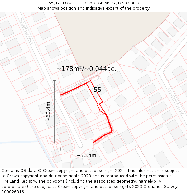 55, FALLOWFIELD ROAD, GRIMSBY, DN33 3HD: Plot and title map