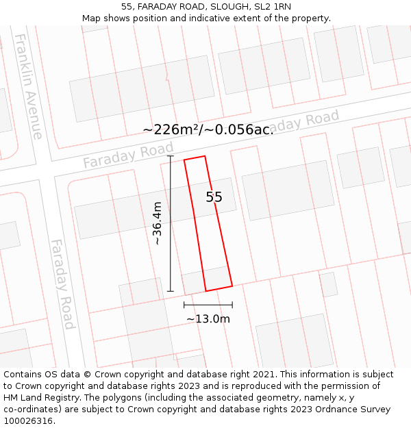 55, FARADAY ROAD, SLOUGH, SL2 1RN: Plot and title map