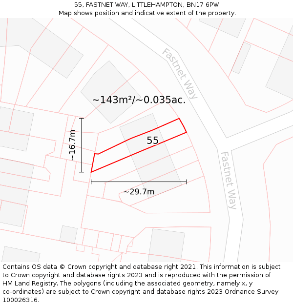55, FASTNET WAY, LITTLEHAMPTON, BN17 6PW: Plot and title map