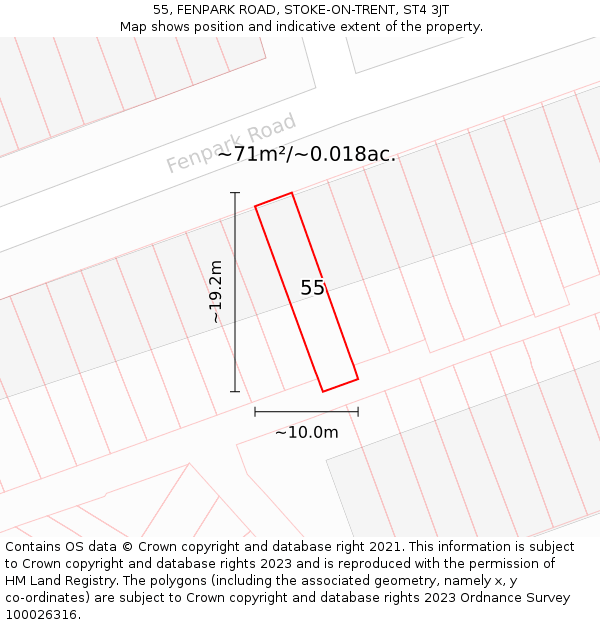 55, FENPARK ROAD, STOKE-ON-TRENT, ST4 3JT: Plot and title map