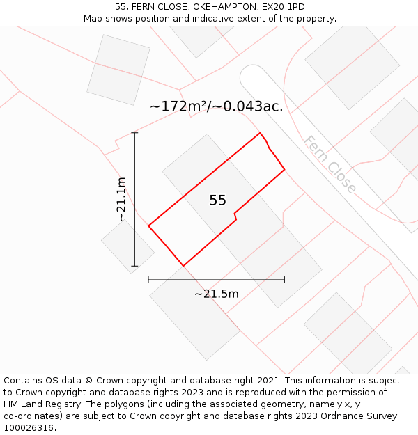 55, FERN CLOSE, OKEHAMPTON, EX20 1PD: Plot and title map