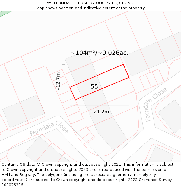 55, FERNDALE CLOSE, GLOUCESTER, GL2 9RT: Plot and title map