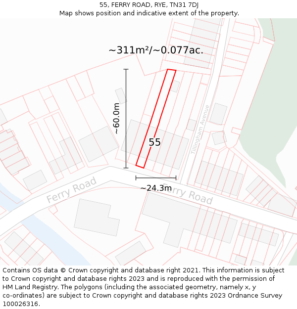 55, FERRY ROAD, RYE, TN31 7DJ: Plot and title map