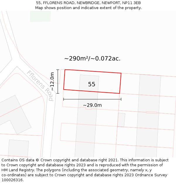 55, FFLORENS ROAD, NEWBRIDGE, NEWPORT, NP11 3EB: Plot and title map
