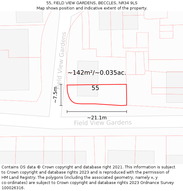 55, FIELD VIEW GARDENS, BECCLES, NR34 9LS: Plot and title map