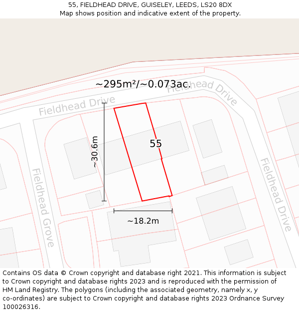 55, FIELDHEAD DRIVE, GUISELEY, LEEDS, LS20 8DX: Plot and title map