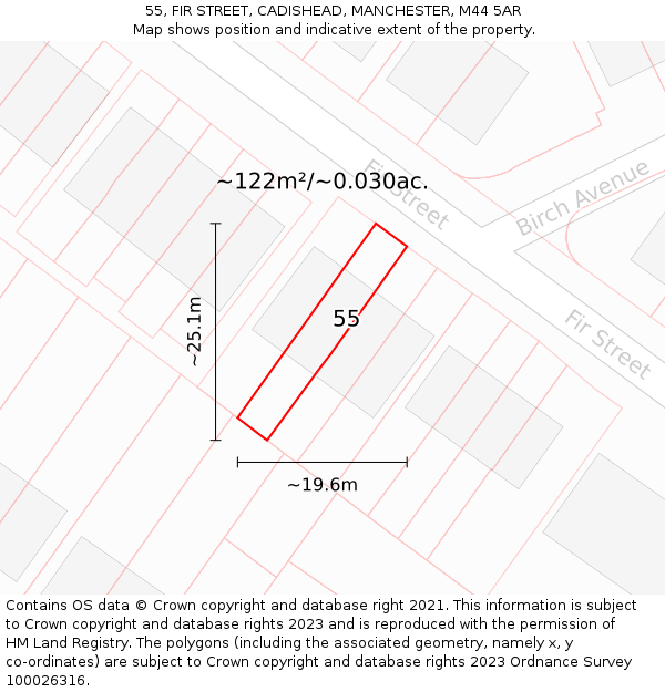 55, FIR STREET, CADISHEAD, MANCHESTER, M44 5AR: Plot and title map