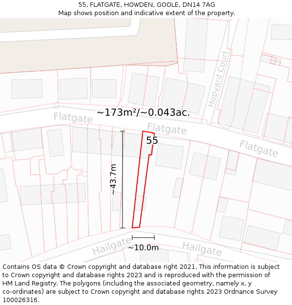55, FLATGATE, HOWDEN, GOOLE, DN14 7AG: Plot and title map