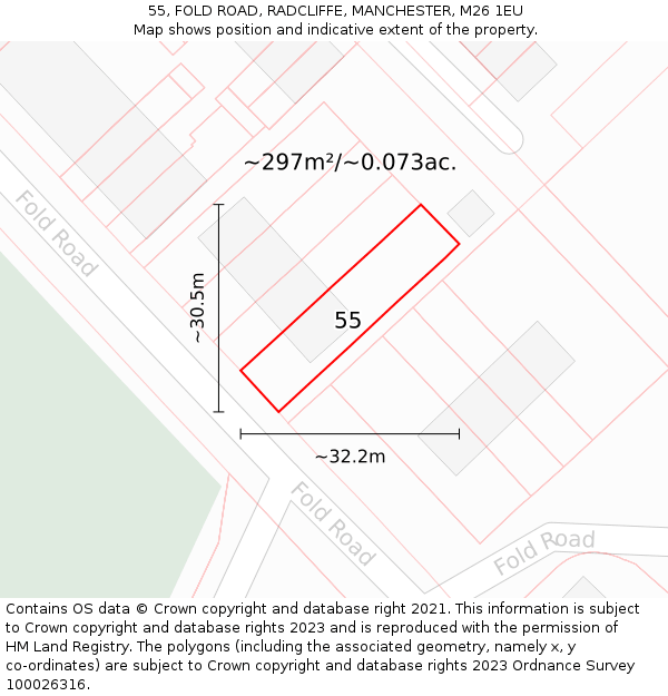 55, FOLD ROAD, RADCLIFFE, MANCHESTER, M26 1EU: Plot and title map
