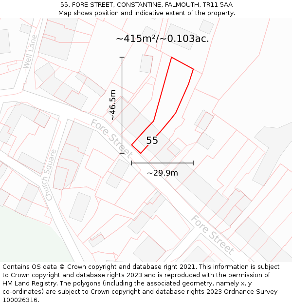 55, FORE STREET, CONSTANTINE, FALMOUTH, TR11 5AA: Plot and title map