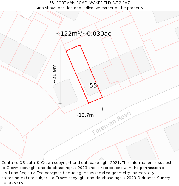 55, FOREMAN ROAD, WAKEFIELD, WF2 9AZ: Plot and title map