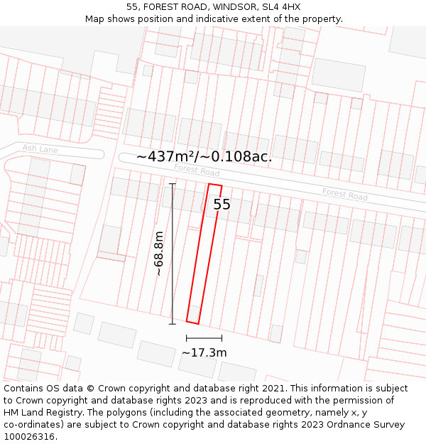 55, FOREST ROAD, WINDSOR, SL4 4HX: Plot and title map