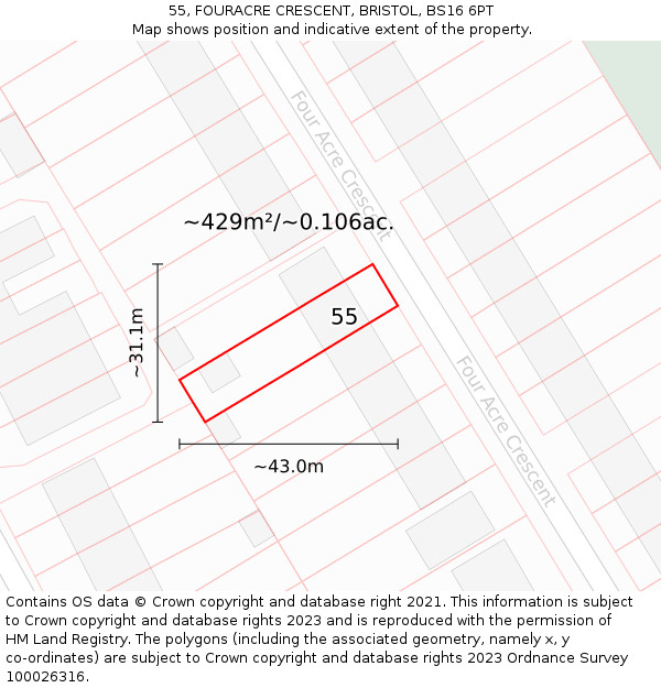 55, FOURACRE CRESCENT, BRISTOL, BS16 6PT: Plot and title map