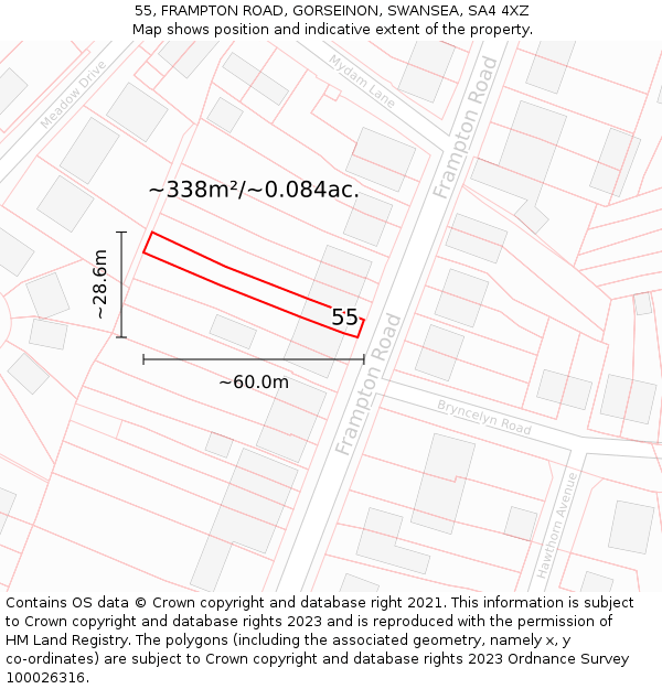 55, FRAMPTON ROAD, GORSEINON, SWANSEA, SA4 4XZ: Plot and title map