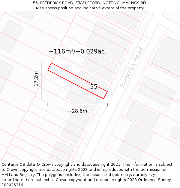 55, FREDERICK ROAD, STAPLEFORD, NOTTINGHAM, NG9 8FL: Plot and title map