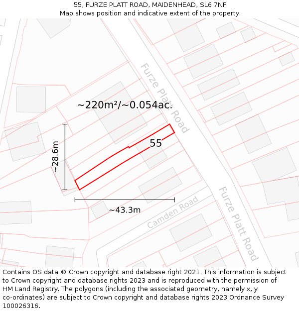 55, FURZE PLATT ROAD, MAIDENHEAD, SL6 7NF: Plot and title map