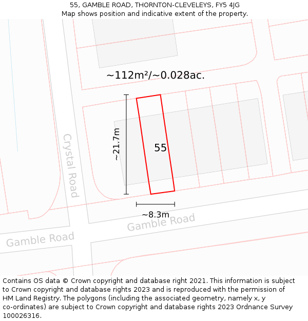 55, GAMBLE ROAD, THORNTON-CLEVELEYS, FY5 4JG: Plot and title map