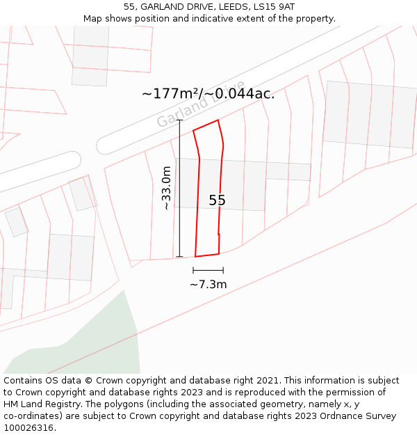 55, GARLAND DRIVE, LEEDS, LS15 9AT: Plot and title map