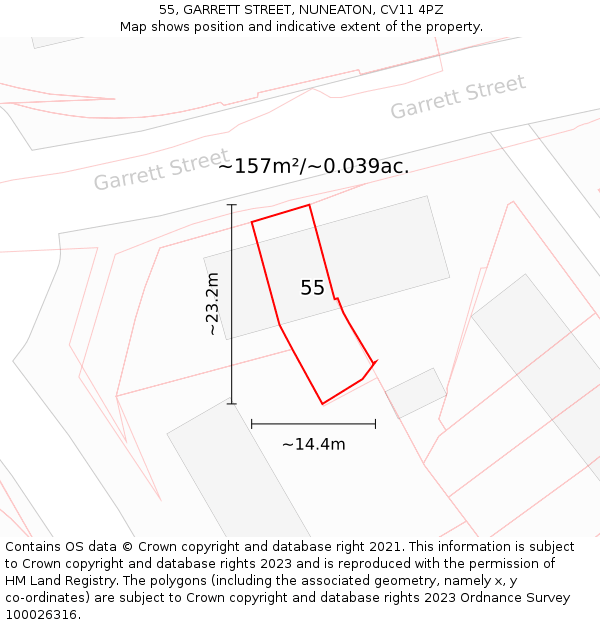 55, GARRETT STREET, NUNEATON, CV11 4PZ: Plot and title map