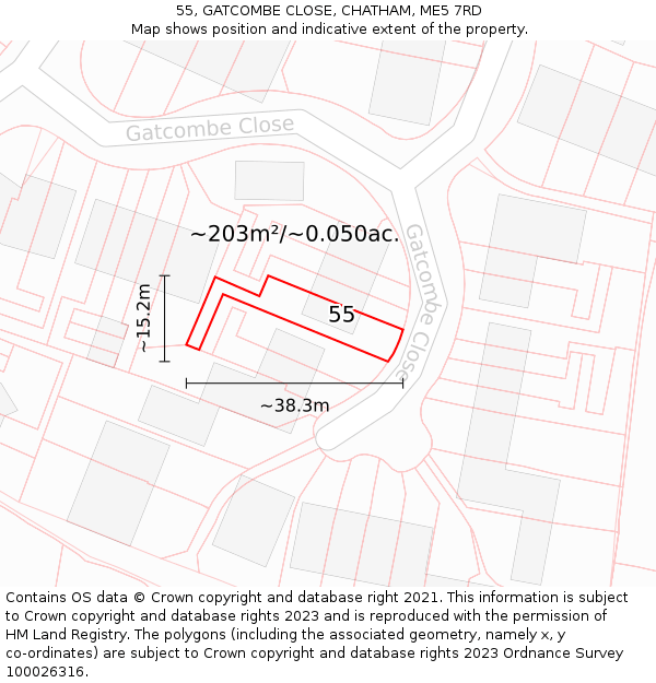 55, GATCOMBE CLOSE, CHATHAM, ME5 7RD: Plot and title map