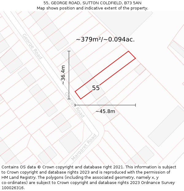 55, GEORGE ROAD, SUTTON COLDFIELD, B73 5AN: Plot and title map