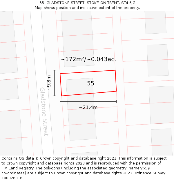 55, GLADSTONE STREET, STOKE-ON-TRENT, ST4 6JG: Plot and title map