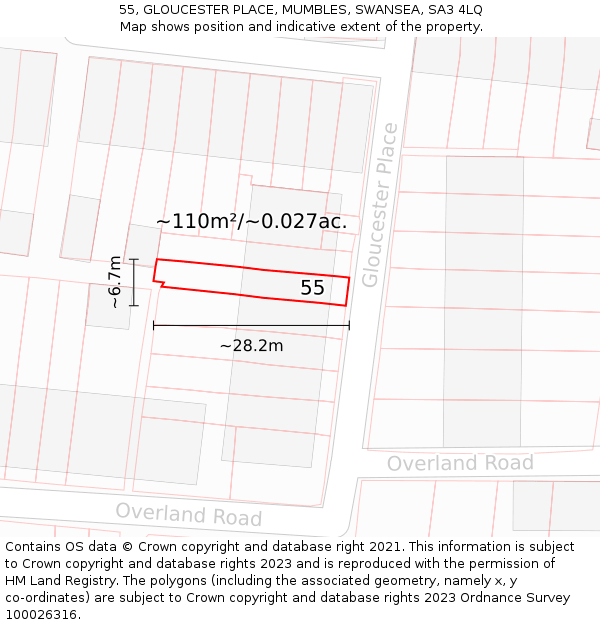 55, GLOUCESTER PLACE, MUMBLES, SWANSEA, SA3 4LQ: Plot and title map