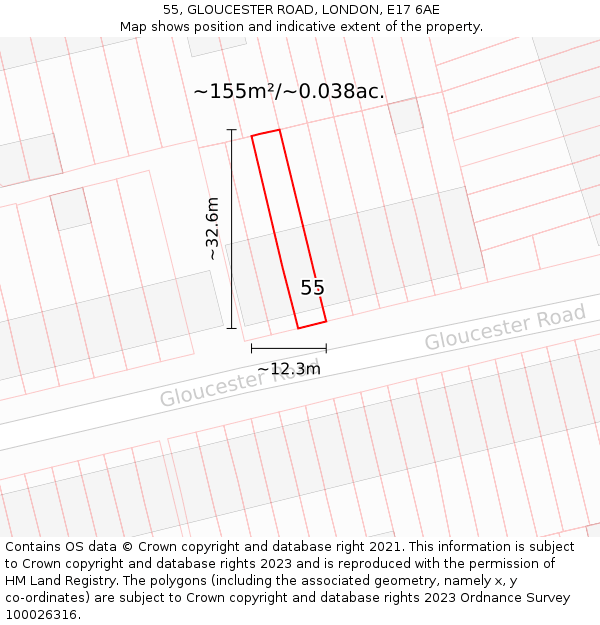 55, GLOUCESTER ROAD, LONDON, E17 6AE: Plot and title map
