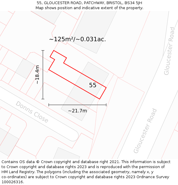 55, GLOUCESTER ROAD, PATCHWAY, BRISTOL, BS34 5JH: Plot and title map