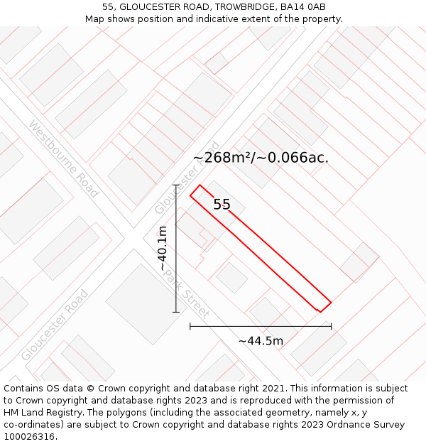 55, GLOUCESTER ROAD, TROWBRIDGE, BA14 0AB: Plot and title map