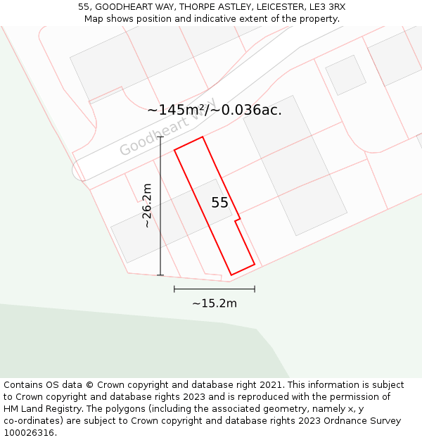 55, GOODHEART WAY, THORPE ASTLEY, LEICESTER, LE3 3RX: Plot and title map