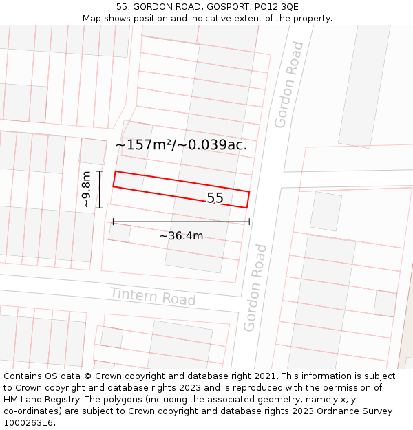 55, GORDON ROAD, GOSPORT, PO12 3QE: Plot and title map
