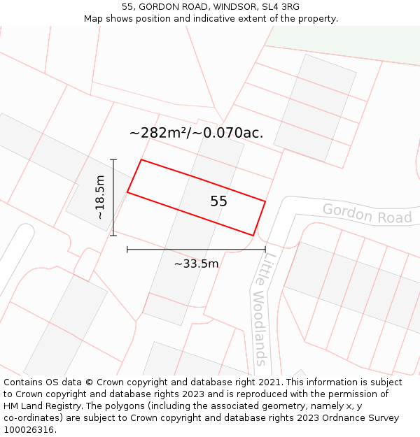 55, GORDON ROAD, WINDSOR, SL4 3RG: Plot and title map