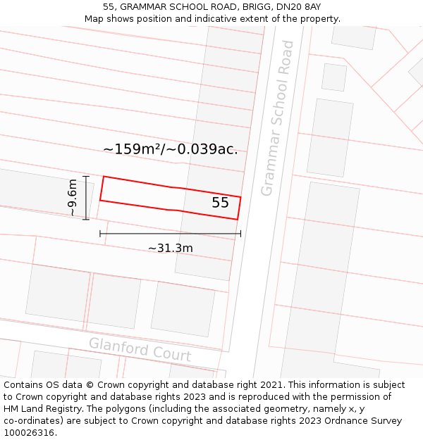 55, GRAMMAR SCHOOL ROAD, BRIGG, DN20 8AY: Plot and title map